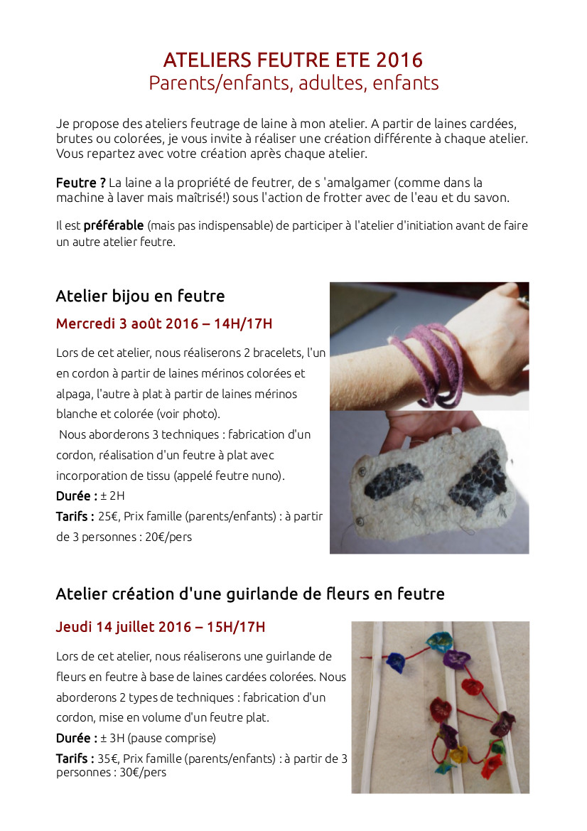 Ateliers feutre été 1 2016