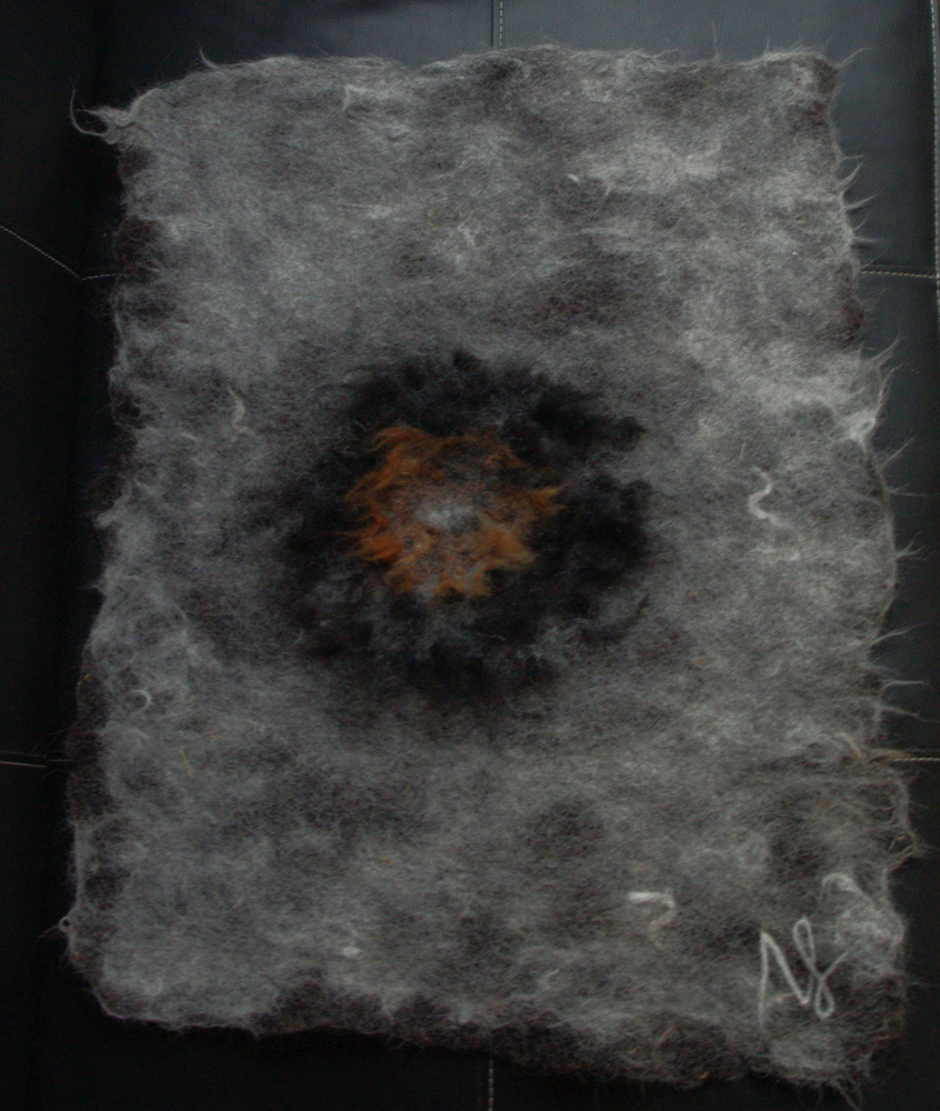 "Dainty", tapisserie en laine feutrée (Noire du Velay et alpaga, 50x65cm, 2014